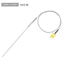 sourcing map K Type Thermocouple with Plug, Meter Temperature Sensor Probe -50 to 1100°C(-58 to 2012°F) Stainless Steel, 3x200mm 3.3ft Wire