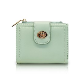 AdiStylinno Women's PU Leather Purse with Zip Coin Compartment and Lock Buckle Small Purse Women's Coin Purse with Multiple Card Slots and ID Window, Green, Minimalist