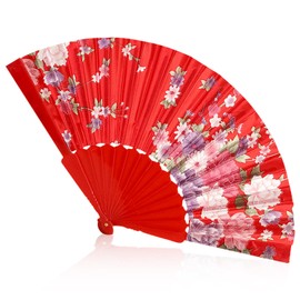 Rumyve Vibrant Display Fans - Chinese Vintage Style Folding Fans for Women's Daily Use and Photography(Red)