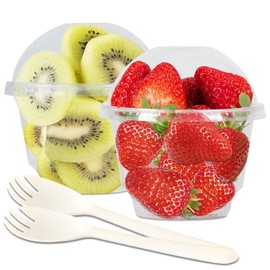 10 oz Clear Plastic Parfait Cups with Dome Lids (NO HOLE) & Sporks, (50 Sets) Disposable Plastic Cups/Bowls for Cereal Parfait, Pudding, Snacks, Ice Cream, Yogurt, Dessert, On The Go Fruit Cup