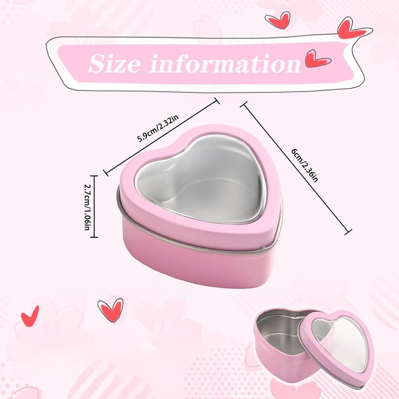 16 Pcs Metal Tins Jar 2 OZ Empty Heart Shaped
