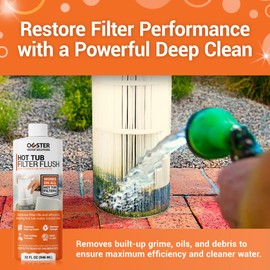 Bio Ouster Hot Tub Filter Cleaner Soaking Solution - Removes Gunk & Improves Filter Life & Efficiency - Hot Tub Cleaner & Spa Chemicals - Made in USA (32oz)
