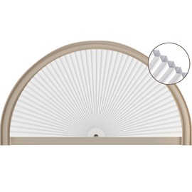 RuzRhyth Half Circle Window Shade Arch Window Cellular Blackout Shades Cordless for Half Moon Window Shade no Drill Honeycomb Blackout Blinds Easy to Cut and Install (White 36" x 72")