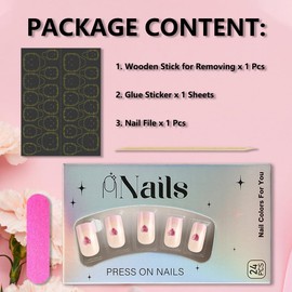 24Pcs Valentines Press on Nails Medium Coffin Nails French Tip Fake Nails with Nail Glue Nude Glossy Acrylic Nails Design Valentines Day French Tip Heart False Nails Stick on Nails for Women Girls