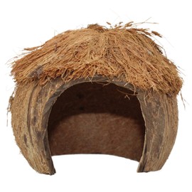 Hideout for Hermit Crabs, Reptiles, Natural Habitat Cage Decoration, 4 x 5 Inches (Coconut Tiki Hut)