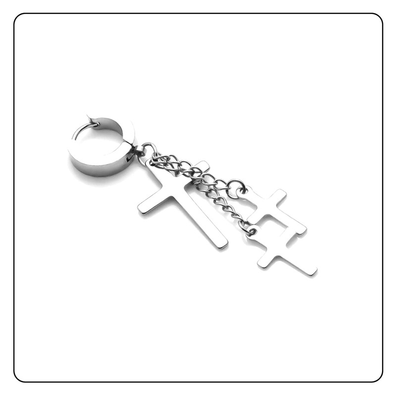 Fusamk Punk Cross Drop Dangle Earrings Huggie Hinged Hoop Earrings,2PCS
