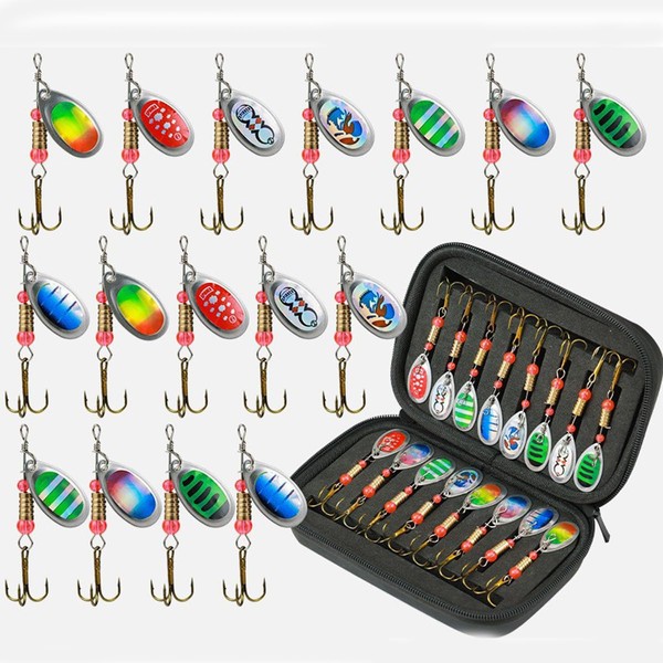 FOLANDO 16pcs Fishing Lures Set, Spinner Bait Set Multi Colored