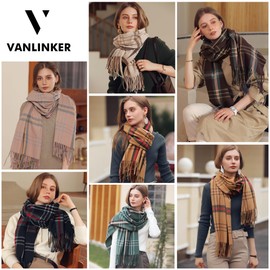 VANLINKER Pink Winter Scarf for Women Men Super Soft Luxury Tartan Strip Plaid Cashmere Feel Shawl Wrap Warm Blanket VL9324 C1 Pink Blue Striped Plaid