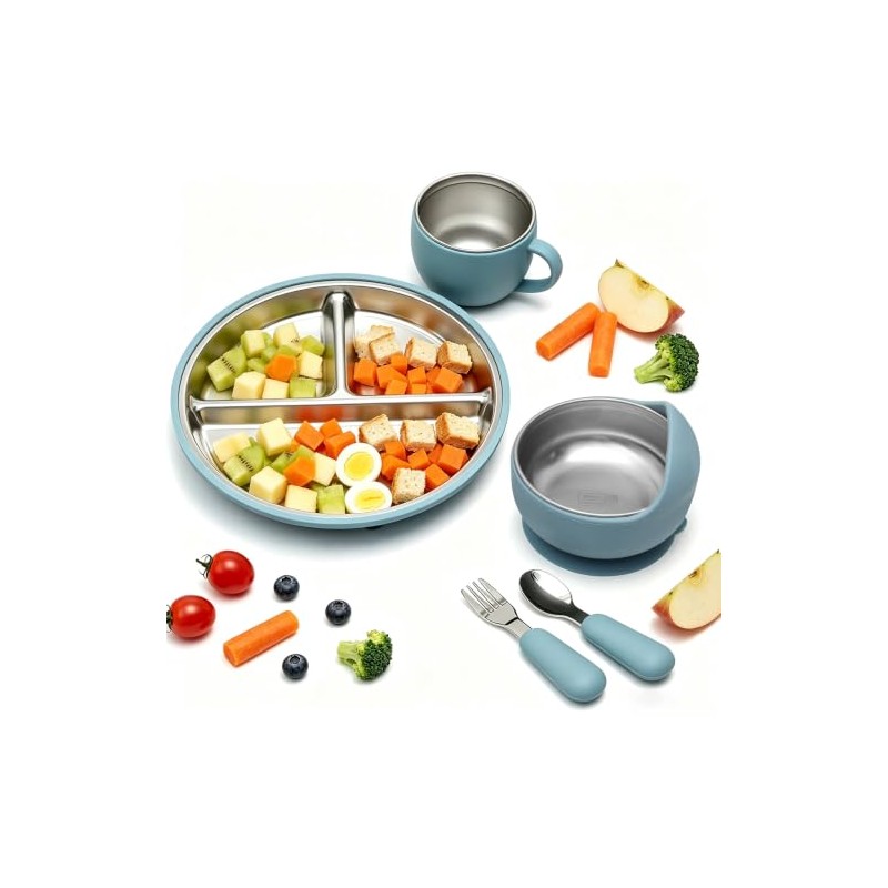 Platos de Acero Inoxidable para Bebe, Set de Alimentación para