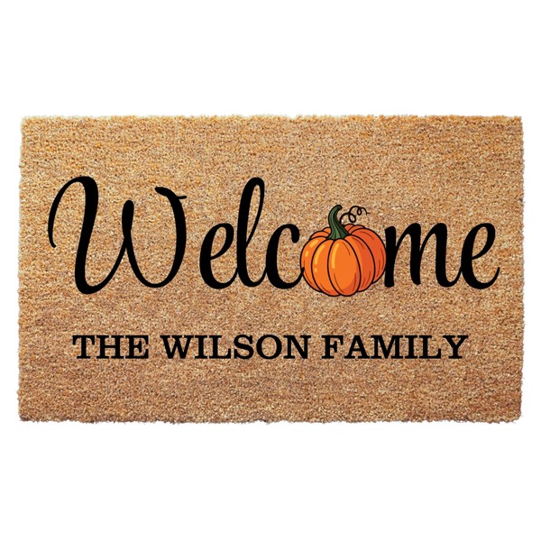 Welcome Pumpkin Family Name Doormat - Personalized Fall Front Door