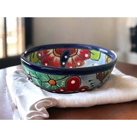 Handmade Talavera Mexican Pottery Salsa Bowl - Unique Oval Design - 6x5x2.5 Inches