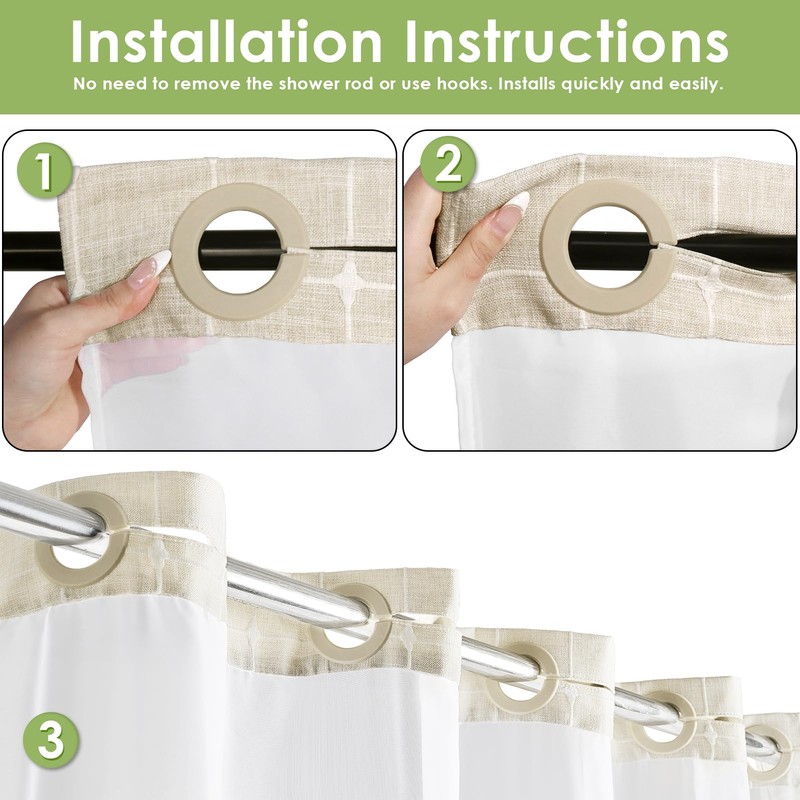 Nesphy No Hook Shower Curtain with Snap in Liner, Beige