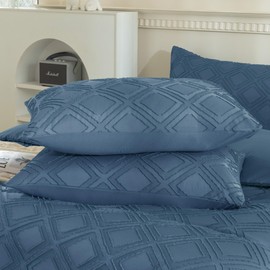 JELLYMONI 2 Pack Blue Pillowcases Standard Size, Soft Microfiber Geometric Tufted Pillow Covers with Envelope Closure (Pillows are not Included)