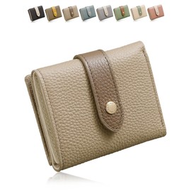 Encore Women's Mini Wallet, Genuine Leather, High Visibility, Bi-Color, Trifold Wallet, Small, Anti-Skimming, Foldable, Lightweight, Compact, Mitsuri Wallet, Greige x Taupe