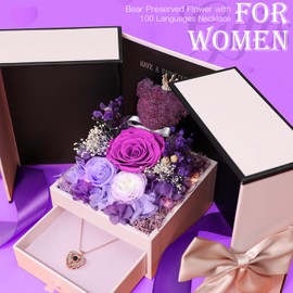 Birthady Gifts for Women Preserved Roses with Heart Necklace Fresh Flowers for delivery Prime Forever Flowers Box for Women Birthady Gifts for Mom Grandma Wife Her from Daughter