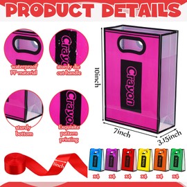 Gersoniel 24 Pcs Back to School Gift Bags with Handle Bow 10 x 7 x 3.15 Inch PVC Clear Teacher Students Goodie Treat Candy Bags Bulk for First Day of School Party Favor Supplies(Crayon)