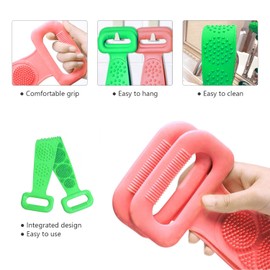 ICSTM Back Scrubber for Shower,2 Pcs Silicone Back Scrubber for Shower, Silicone Exfoliating Bath Body Brush with Handle for Mens and Womens (Pink/Green)