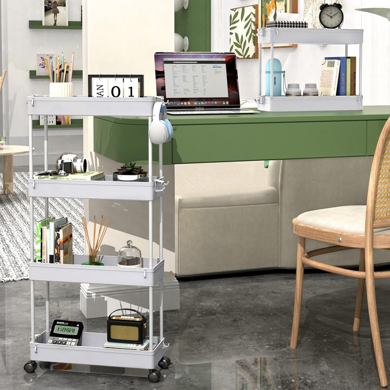 SPACEKEEPER Slim Rolling Storage Cart 4 Tier Bathroom Organizer Mobile