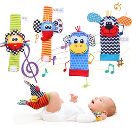 4 Pieces Wrist Rattle Socks and Foot Finder Baby Toy for Girls, Boys, Baby Toy, Educational Toy for Newborn Boys and Girls, 0-12 Months, Baby Gifts for Baby Shower, Baby Birthday