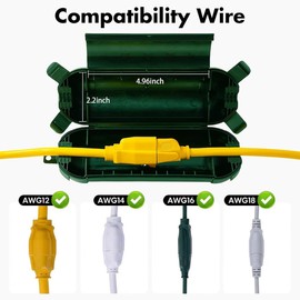 YOJOE 2 Pack Outdoor Extension Cord Cover IP44 Waterproof, Green Cord Protector Connector Electrical Safety Box to Protect String Lights Outdoor Plug, Outlet, Christmas Decorations Lights