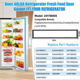 Upgraded 63"x 19.48" 241786005 Refrigerator Fresh Food Door Gasket Compatible with Frigidaire and Kenmore Refrigerator Door Seal 241674801 241786005 241786009 PS17990264 4993961 Fridge Seal Black