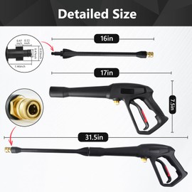 Pressure Washer Gun with 5 pcs Quick Connect Nozzles,Compatible with Karcher, Ryobi,Powerstroke,Greenworks, Husky, Raptor Blast,Electric Power Washer,with M22-14mm and M22-15mm Fitting Replacemen