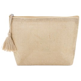 Jute Toiletry Bag for Women with Zipper and Tassel Cosmetic Bag for Makeup and Travel, Ecru, cosmetic bags