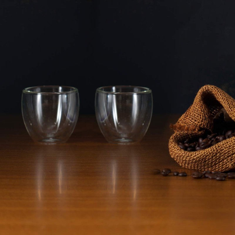 BLUE BREW 2.5oz Expresso Shots Cup, Double-Walled Insulated Glass Coffee