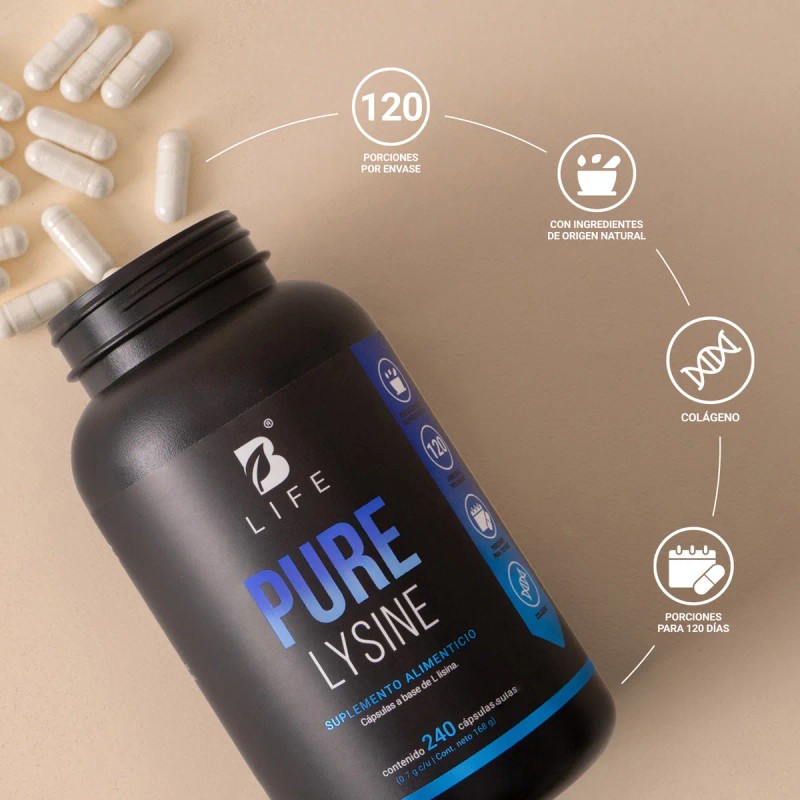 B-Life L-Lisina 100% Pura | 240 Cápsulas | Refuerza Defensas,