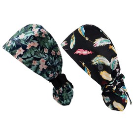 FOHEEL - Gorra de cirugía con botones y lazo para mujer, cabello largo, Multicolor-a, Talla única