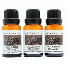 Crazy Candles Black Pepper Bergamot (Made in USA) 3 Bottles 1/2 Fl Oz Each (15ml) Premium Grade Scented Fragrance Oil