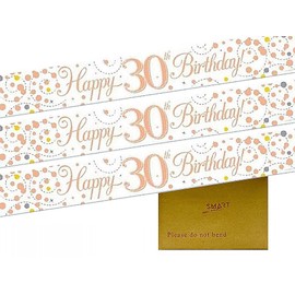 9ft Banner 30th Birthday Sparkling Fizz White & Rose Gold Holographic Foil Pennant (274cm)