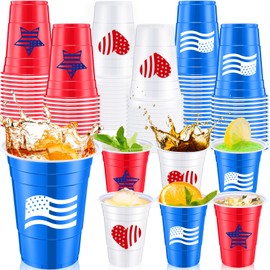 Qinyoung 60 Pcs Veterans Day Plastic Cup 16oz Disposable Red White Blue Patriotic American Flag Cup for Drinking Patriotic Party Favors for Memorial Day Party Decoration Supplies