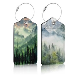 2 Pack Luggage Tag for Suitcase,Misty Forest Luggage Tag with PU Leather Privacy Cover ID Label & Stainless Steel Loop for Women Men Travel Bag Suitcase