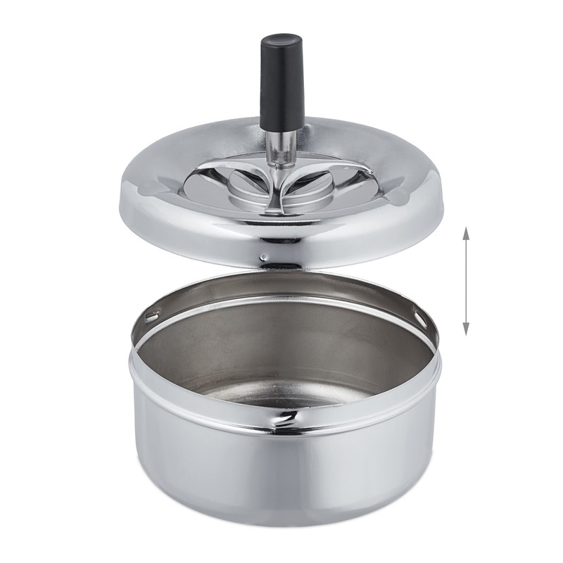 Relaxdays Ashtray with Spin Lid, Metal, Outside, Inside, HxD: 10.5