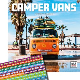 Dayplanner Publishing Camper Vans Calendar 2025, Large Wall Calendar With Organisational Stickers, 16 Month, Camper Vans Gift Auto Calendar