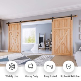 EaseLife 16 FT Double Door Sliding Barn Door Hardware Track Kit,Basic J Pulley,Heavy Duty,Slide Smoothly Quietly,Easy Install (16FT Track Kit for Double 48" Wide Door)
