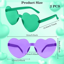 Heart Sunglasses, Green Purple Sunglasses, 2 Pack Purple Green Heart Sunglasses for Women, Purple Green Glasses for Men, Green Heart Shaped Sunglasses for Mardi Gras Outfit Accessory Party Decorations