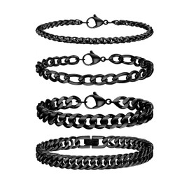 TempBeau Men's Silver Black Bracelet: 4 Pieces 5 Pieces Bracelets for Men Stainless Steel 19 cm 21 cm Bangle Curb Chain Hip Hop Rapper Links Link Bracelet Fashion Jewellery for Dad Friend Jewellery