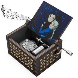 Howl's Moving Castle Wood Music Box,Anime Theme Music Merry Go Round of Life Wooden Hand Cranked Musical Boxes New Year Birthday Gift (Black)