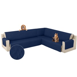 Arfntevss Corner Sectional Couch Covers for Sectional Sofa L Shaped Sofa Cover Washable Quilted Sofa Slipcover Non Slip U Shape Couch Cover Pet Dog Furniture Protector (Navy Blue, X-Large)