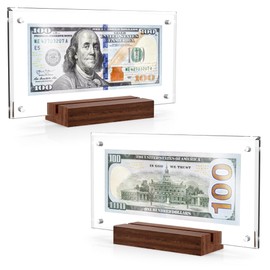 Dollar Bill Frame,Acrylic Currency Display Holder with Black Walnut Base Clear Paper Money Frame for Collectors Ticket Protector Photos Display Case,7.8 * 4.1inch（2PCS）