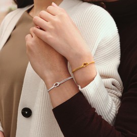 J.Fée Women's 925 Silver Bracelet, 14K Bracelet, Women's Gold, Pair of Bracelets, Jewellery, Love Knot Bracelets, Adjustable Length 16 + 5 cm, Couples Gifts, Women's Gifts for Birthday, Silver