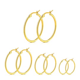 Mythya 4 Pares Aretes Mujer, Aretes Dorados Acero Inoxidable, Aretes Hipoalergénicos, Regalo de Cumpleaños Aniversario para Mujer, Regalos Navideños, Múltiples Tamaños(30/40/50/60mm)