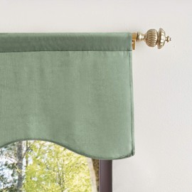 Martha Stewart Lucca Velvet Lined Scallop Window Curtain 50" W x 18" L, Valance, Loden Green