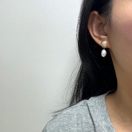 14K Gold Plated Handmade Wire Craft Cultured White Baroque Pearl Dangling Drop Earrings for Women Trendy