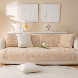 XSlive Soft Plush Geometric Quilted Couch Sofa Cover Boho Non Slip Fuzzy Sectional Couch Cover Solid Color Washable Sofa Slipcover Furniture Protector for Kids Dogs Cats (Coffee,43"x82")