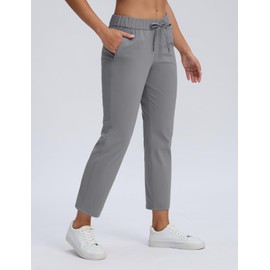 Seamaid Women's Golf Pants with Pockets 7/8 Stretch Travel Ankle Pants for Casual Athletic Light Grey L
