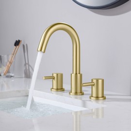 KIBI Circular 2-Handle Widespread Faucet for Bathroom Sink with Pop Up Drain | 8 Inch Bathroom Sink Faucets | Solid Brass 3 Hole Faucet (Brushed Gold) (KBF1016)