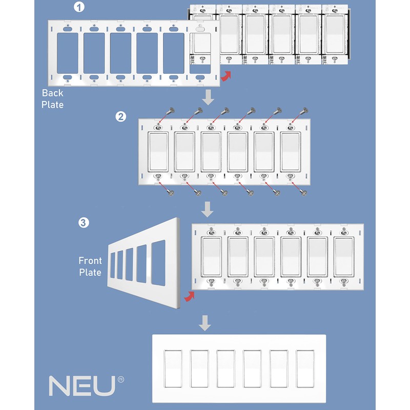 NEU 6-Gang Screwless Mid-Size Decorator Light Switch Outlet Cover Wall